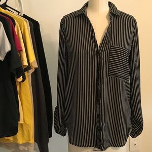 Striped Symmetrical Long Sleeve Blouse